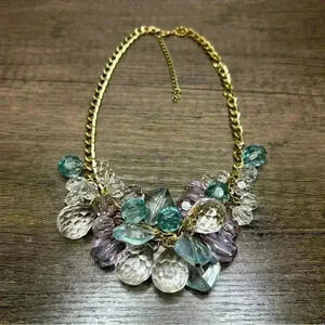 Bunch of Pretty Large Crystals Gold Tone Statement Necklace